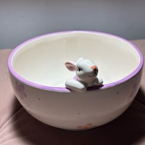 Cute Bunny Ceramic Bowl with Purple Accents and Decor